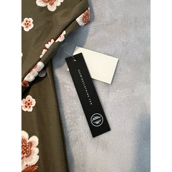 As U Wish Women's Olive Green Floral Knee Length Dress Size Large Mock Neck - Picture 6 of 8